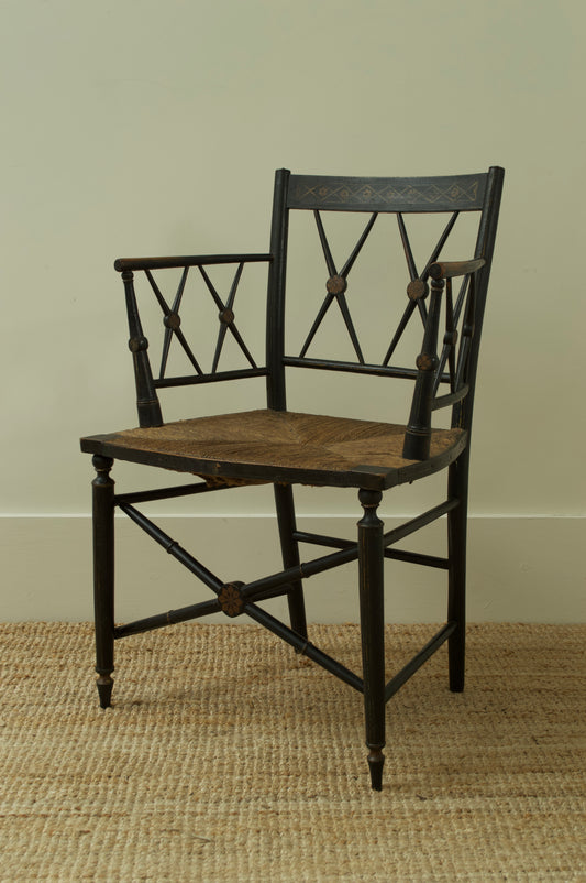 Regency Painted Rush Seat Armchair